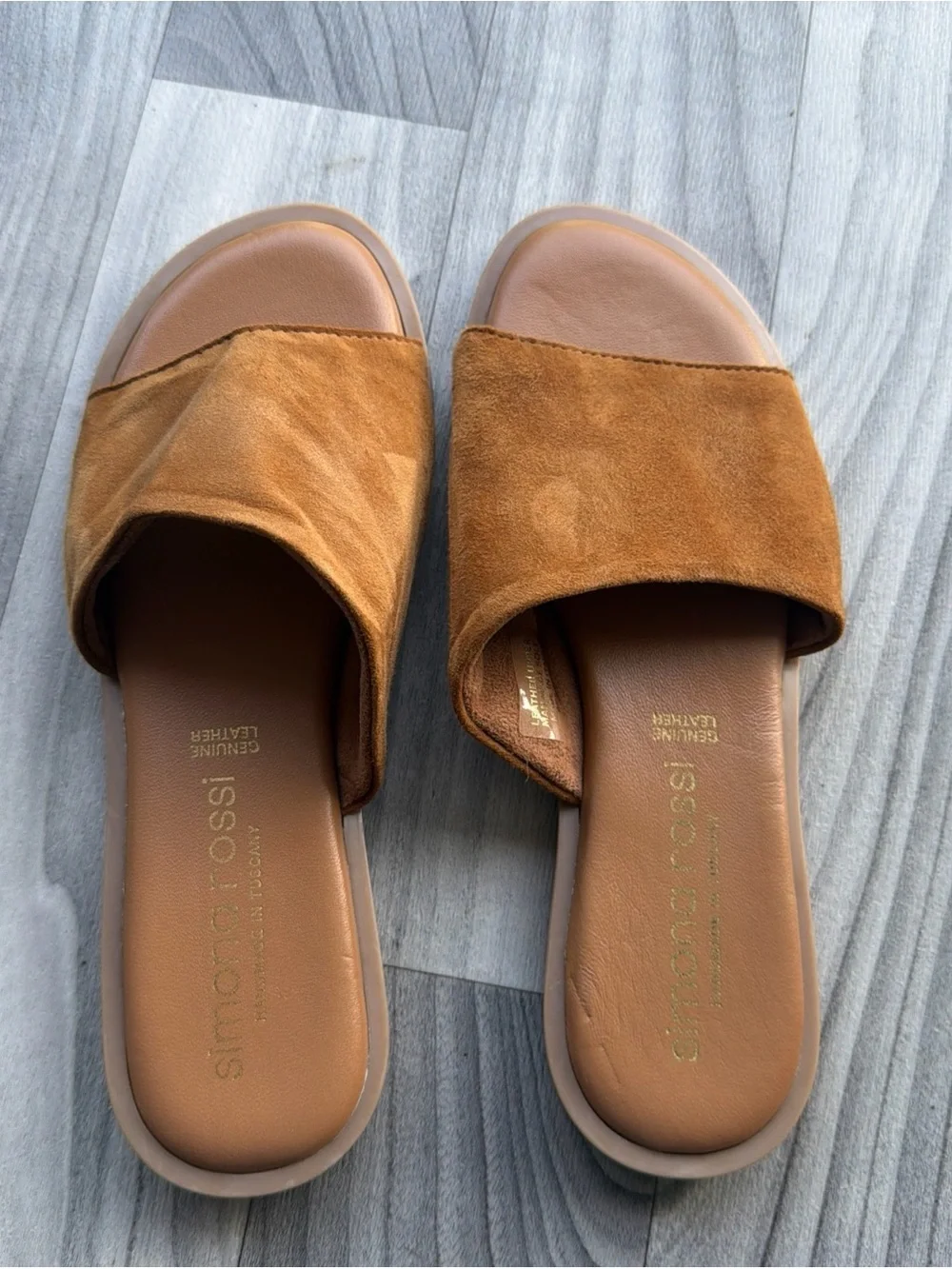 Simona Rossi Brown Genuine Leather Women's Slide Sandals Slip On Size 8